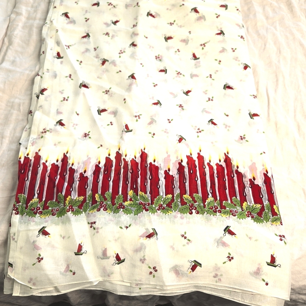 Vintage sheer christmas  table cloth with lace detail